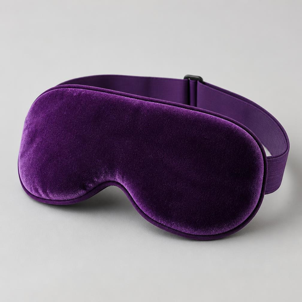 Weighted blackout sleep mask in purple velvet